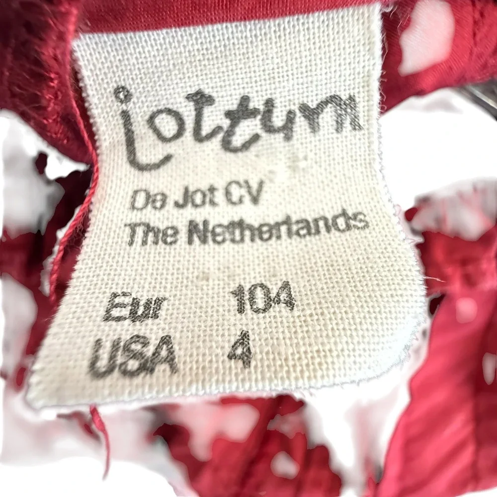 Jottum Childs Dress Size 4 Deep Red Long Sleeve Tiered Ruffle High Neck Cotton
